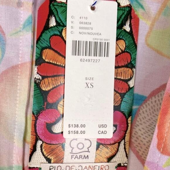 Farm Rio Rainforest Long Sleeves Blouse Fruits Print Wrap V-Neck Yellow Size XS - Picture 12 of 16